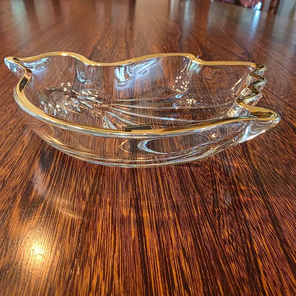 Mikasa Crystal 24KT Gold Rim Dove Peace Trinket Candy Dish Love Bird Gift